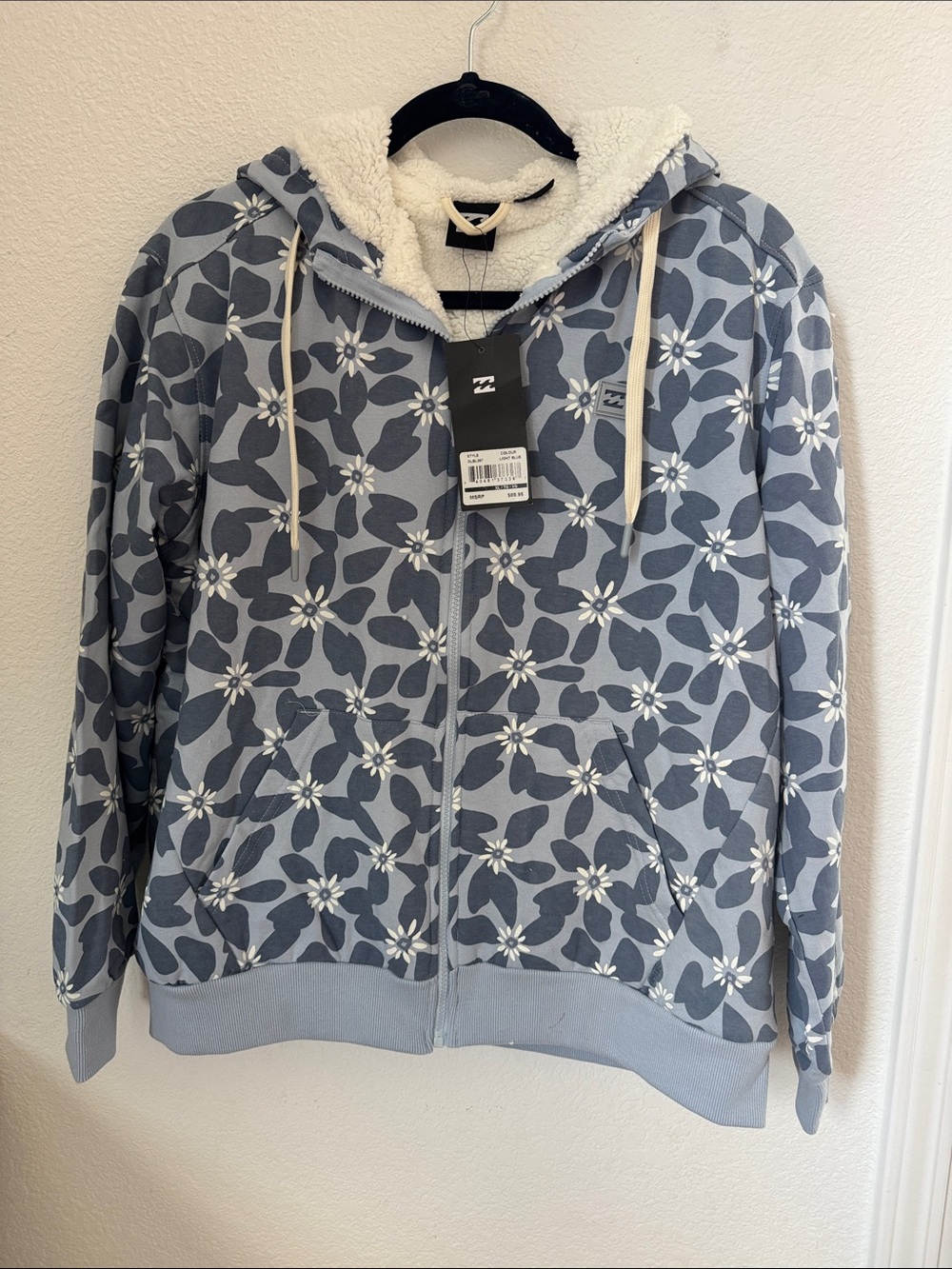 Billabong Blue Floral Sherpa Zip Jacket